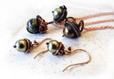 acorn handmade jewelry - earrings and three pendants