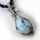Amazonite gemstone wire wrapped pendant, sterling silver 