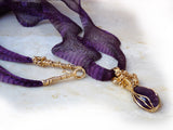 Amethyst Teardrop Wire Wrapped Necklace