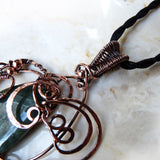 Close up Jade Wire Wrapped Copper Wearable Art Pendant