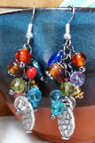Red, orange, gold, silver, blue beaded Dangle Earrings