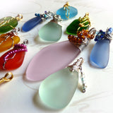 sea glass wire wrapped assorted beaded pendants handmade red, blue, green, silver, gold
