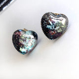 Black Opal Hearts - Faux Gemstone Earrings, Handmade Resin Heart Post Earrings