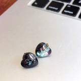 Black Opal Hearts - Faux Gemstone Earrings, Handmade Resin Heart Post Earrings