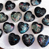 Black Opal Hearts - Faux Gemstone Earrings, Handmade Resin Heart Post Earrings