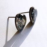 Black Opal Hearts - Faux Gemstone Earrings, Handmade Resin Heart Post Earrings