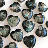 Black Opal Hearts - Faux Gemstone Earrings, Handmade Resin Heart Post Earrings