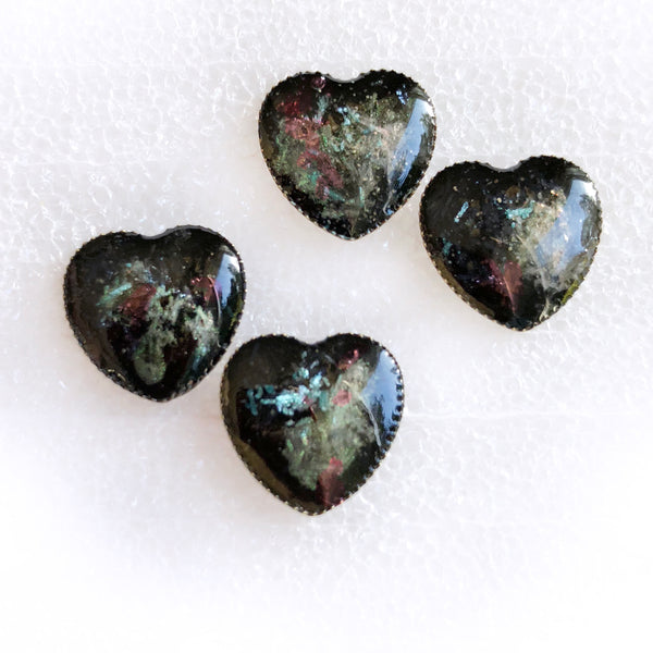Black Opal Hearts - Faux Gemstone Earrings, Handmade Resin Heart Post Earrings