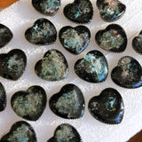 Black Opal Hearts - Faux Gemstone Earrings, Handmade Resin Heart Post Earrings