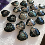Black Opal Hearts - Faux Gemstone Earrings, Handmade Resin Heart Post Earrings
