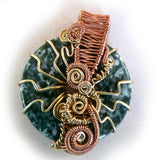 Green Tree Agate Wire Weave Wrapped Donut Pendant