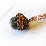 real green turquoise acorn wire wrapped handmade pendant