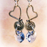 Blue Swarovski Crystal Silver Wire Wrapped Heart Earrings