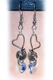 Handmade Crystal & Silver Wire Wrapped Heart Earrings