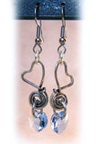 Handmade Crystal & Silver Wire Wrapped Heart Earrings
