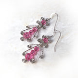 Pink Sterling Silver Wire Wrapped Dangle Earrings - Handmade Swarovski Crystal Drop Earrings