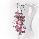 Pink Sterling Silver Wire Wrapped Dangle Earrings - Handmade Swarovski Crystal Drop Earrings