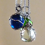 Handmade boho wire wrapped green, blue,clear marble pendant