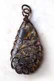 Petrified Wood brown, black, cream, Wire Wrapped Pendant