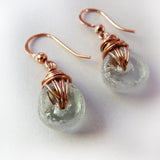 copper handmade recycled glass bead wire wrap earrings