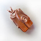 recycled rectangle glass bead wire wrapped orange copper
