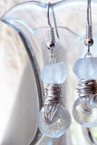 Custom Order - Dangle Drop Wire Wrapped Earrings - Frosted Clear or Your Choice Recycled Glass & Silver