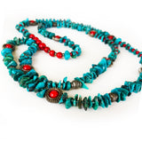 Genuine Turquoise, Green and Red, Christmas Beaded Long Necklace 