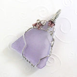 purple triangle and silver sea glass jewelry handmade OOAK