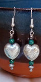 Vertical Art Deco Hearts & Malachite Dangle Bead Earrings