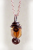 copper wire wrapped handmade pendant w amber crystal