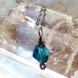 blue Swarovski crystal silver wire wrap handmade pendant 