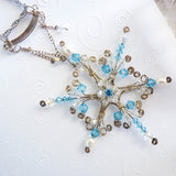 Sterling silver, blue topaz, pearls, crystal snowflake pendant