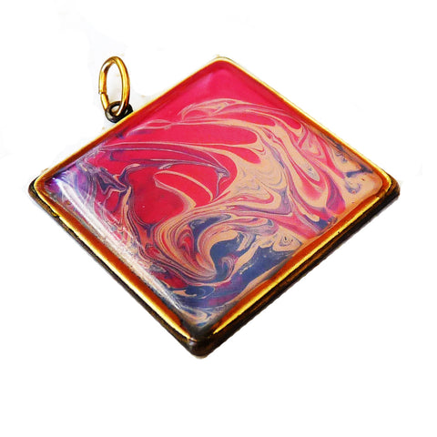 hand painted pink pendant, antiqued bezel by Rhonda Chase