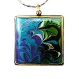 hand painted pendant blue, teal, purple, by Rhonda Chase