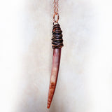 Long, pink mother of pearl, MOP, wire wrapped pendant