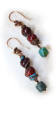 vertical handmade rustic earrings in turquoise & jasper