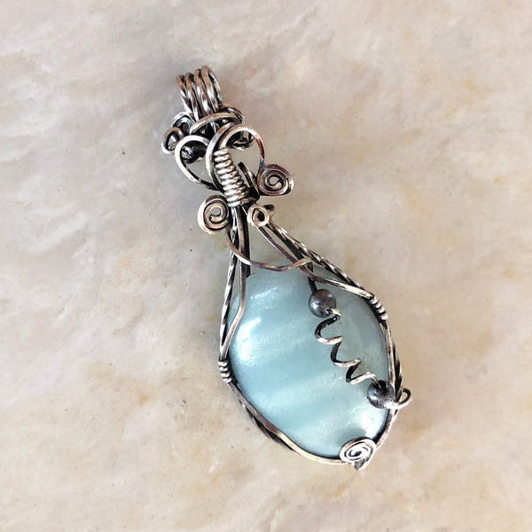 Amazonite Sterling Silver Handmade Wire Wrapped Pendant - Natural Gemstone Pendant