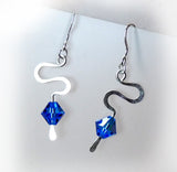 Hammered Sterling & Blue Swarovski Crystal Earrings