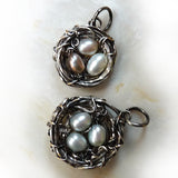 Antique silver wire wrapped nest with freshwater pearl eggs
