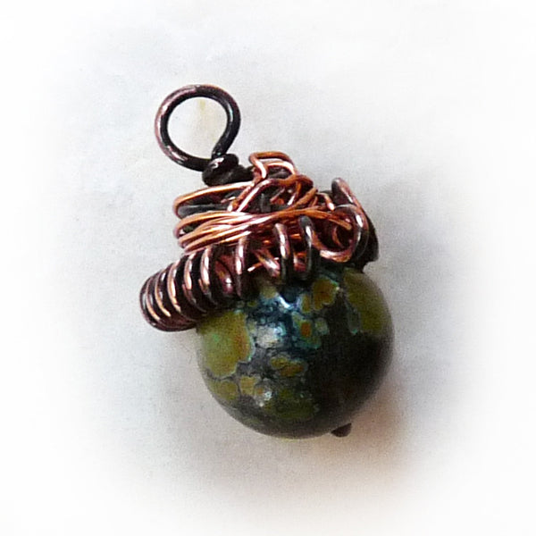 natural turquoise acorn wire wrapped handmade pendant