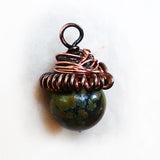 acorn wire wrapped pendant in copper & turquoise