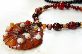 Bohemian boho chic necklace black onyx red agate copper