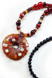 Bohemian boho chic necklace black onyx red agate copper