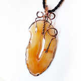 Handmade Copper Gold Brown Agate Wire Necklace
