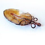 Rustic Copper Ribbon Golden Agate Wire Wrapped Pendant