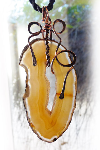 Handmade Copper Golden Agate Wire Wrapping Necklace