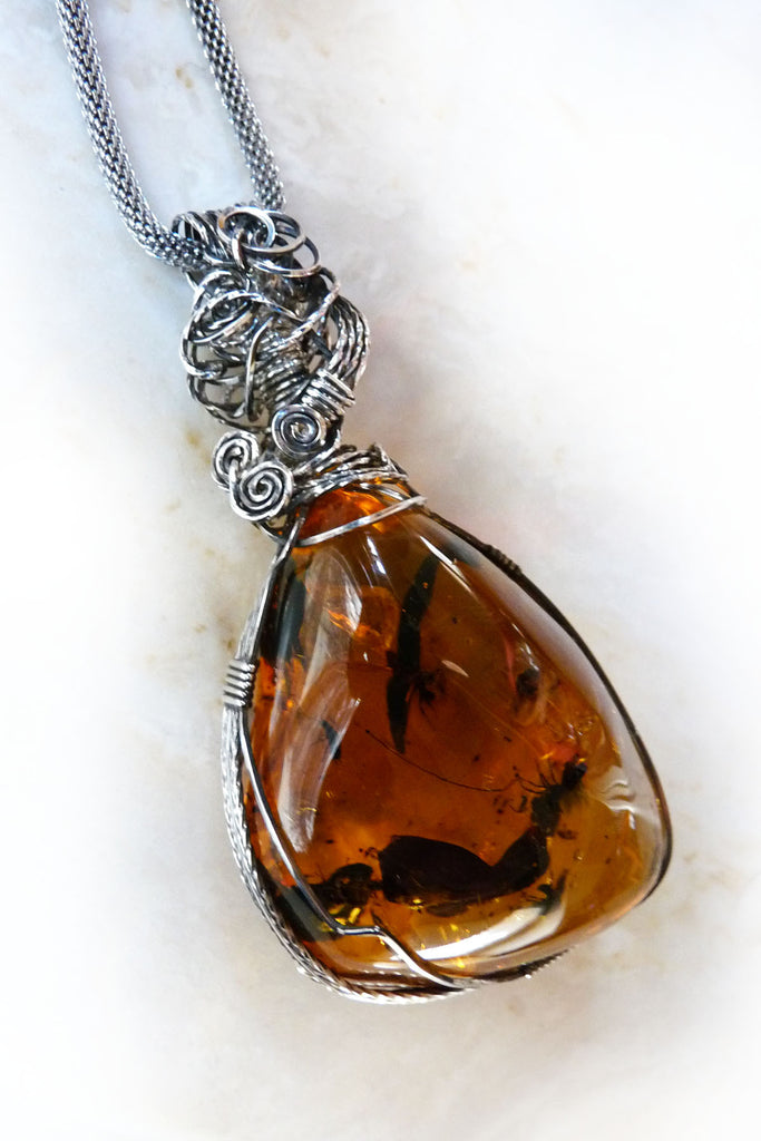 Red Baltic Amber Pendant, Gold-plated 925 Silver Necklace