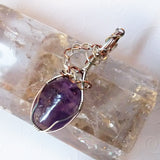 handmade Amethyst, silver and copper wire wrap pendant