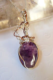 Amethyst, silver and copper. Wire wrap handmade pendant