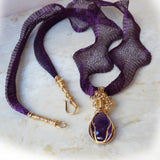 Gold filled amethyst wire wrapped pendant purple necklace